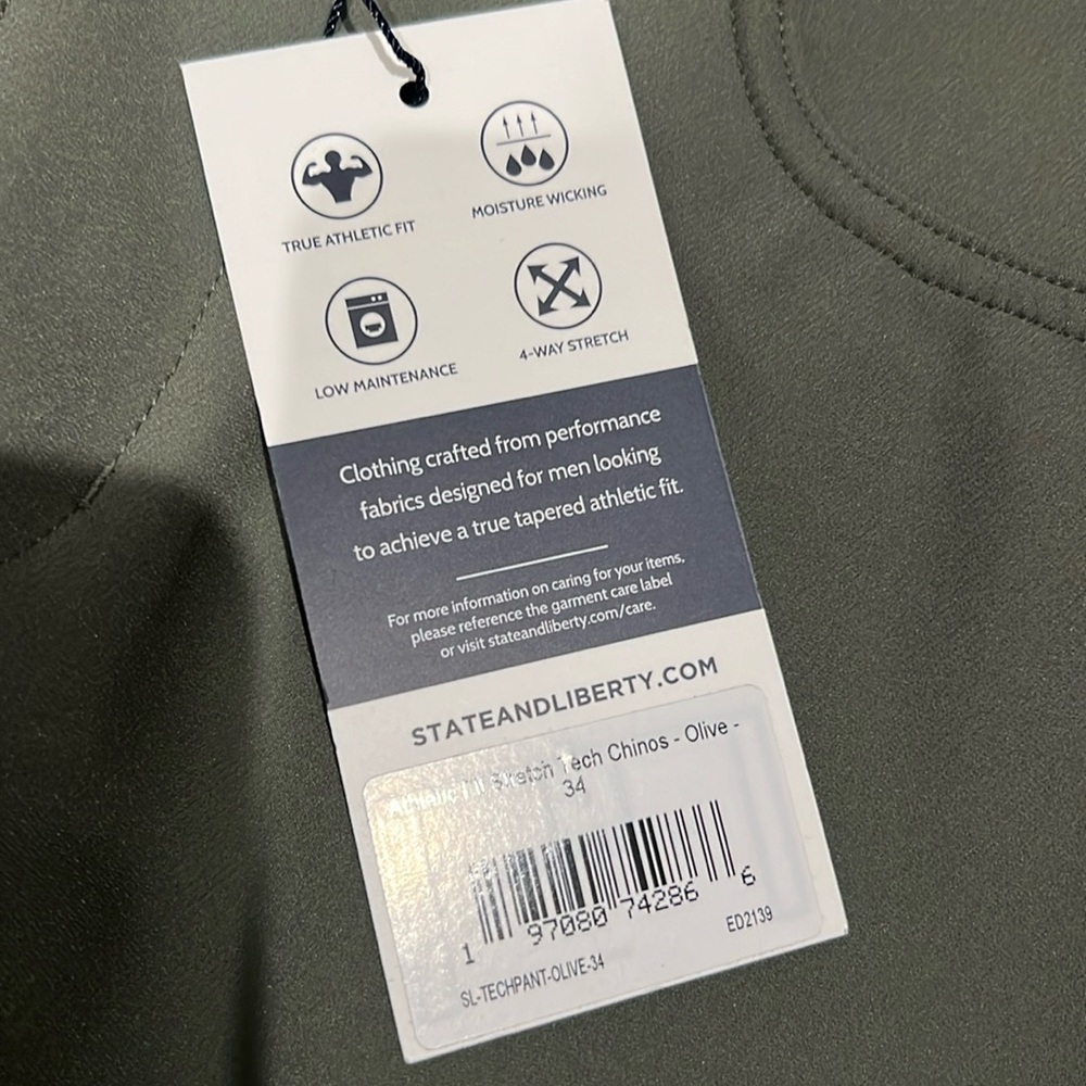 State and Liberty Olive Tech Chino dress pant
